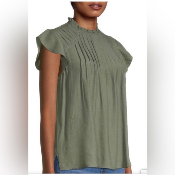 Nanette by Nanette Lepore Pleated Flutter Sleeve Blouse in Prairie Sage - Picture 4 of 8